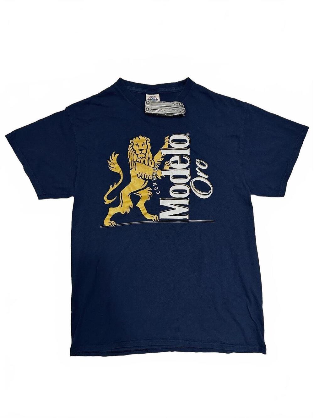 Modelo Oro Cerveza Lion Graphic Beer T-Shirt Navy Blue Delta Pro Weight Mens